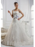 Ivory Lace Tulle One Shoulder Long Wedding Dress